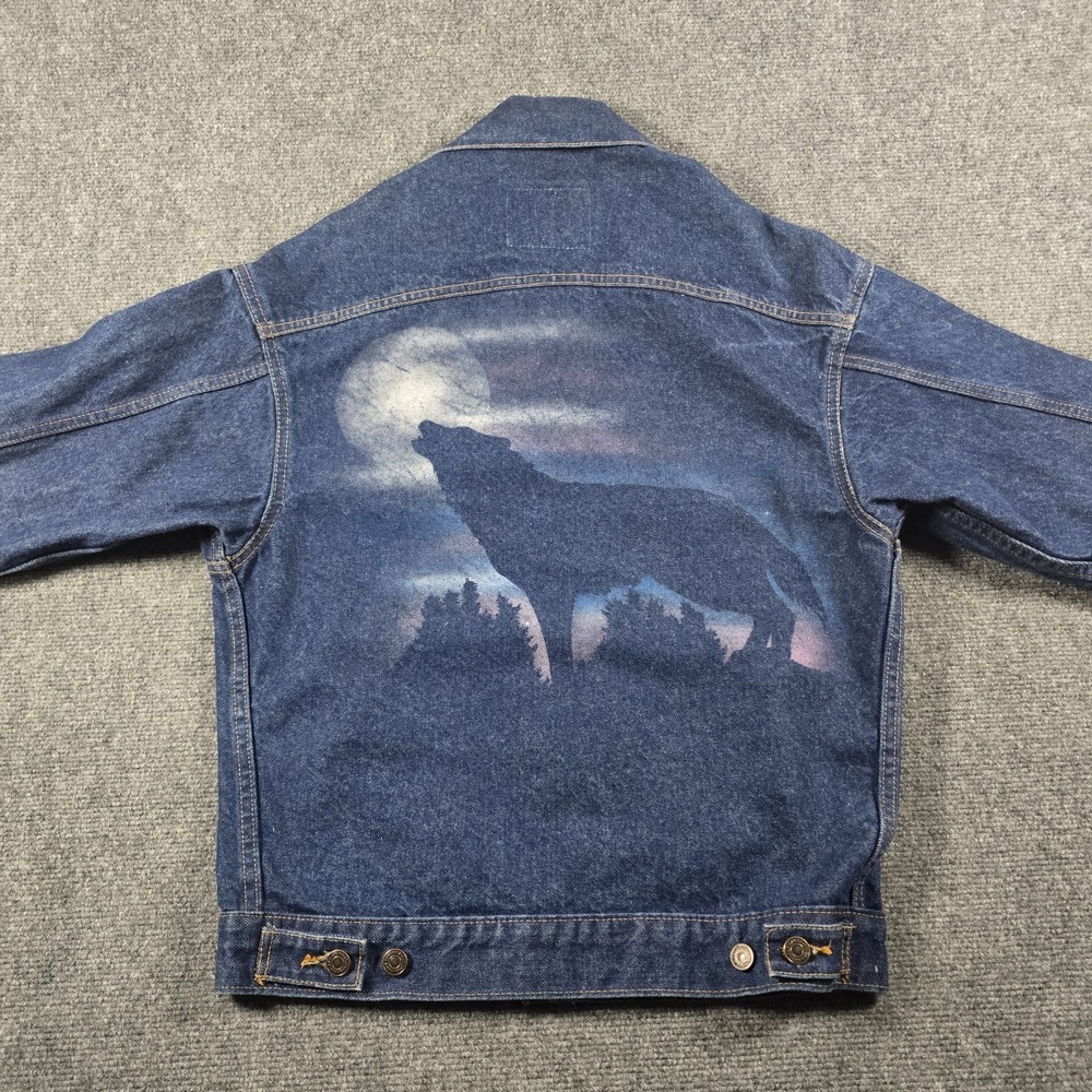 Vintage International Denim Wolf Moon Graphic Denim Trucker Jacket S Canada